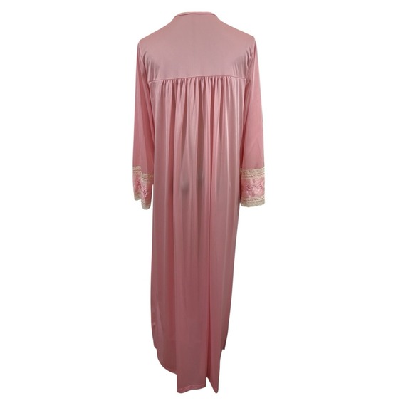 Vtg 60s Pink Nylon Long Nightgown Robe Lace Embroidered Sz S Cottage Coquette - Picture 6 of 8